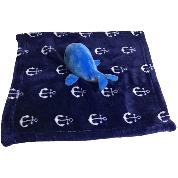 HB Baby Blanket Lovey Whale Nautical Stuffed Animal Plush Anchors Navy Blue - Picture 5 of 16